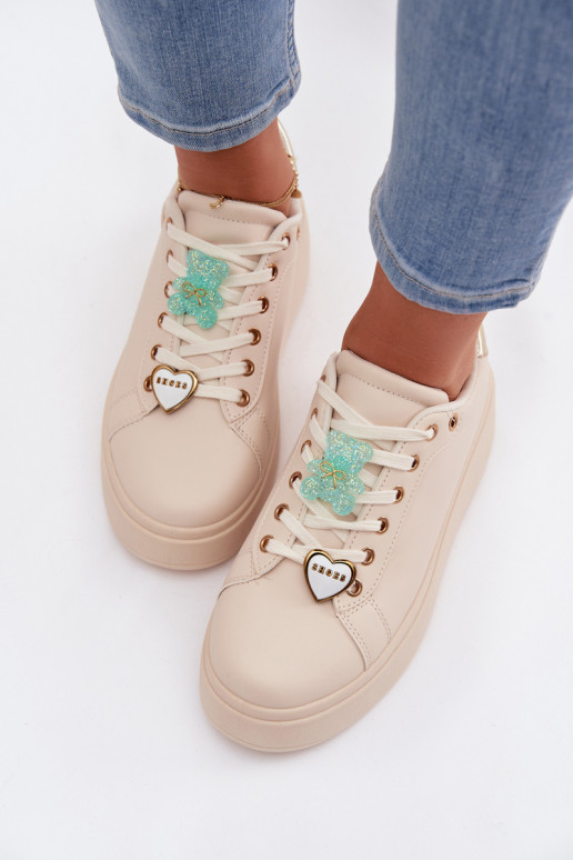 Sneakers Stilvollllschuhe Feminin mit einer PlattformPrzypinkami Teddybären mit Herzen Beige Selorissa