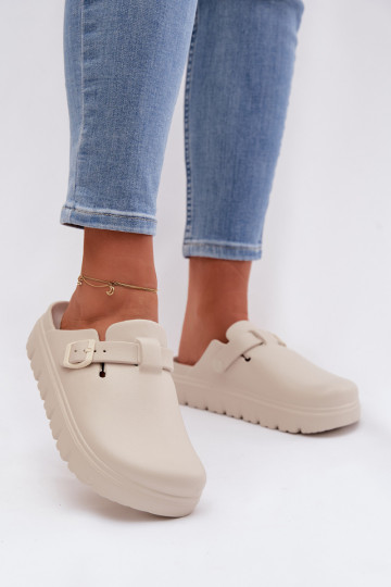 Leichte Hausschuhe Damenhausschuhe mit Riemen I mit Schnallen Beige Larinie 2