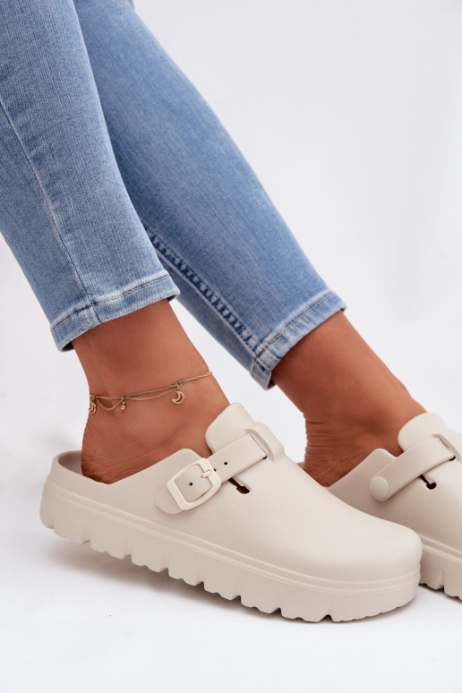 Leichte Hausschuhe Damenhausschuhe mit Riemen I mit Schnallen Beige Larinie