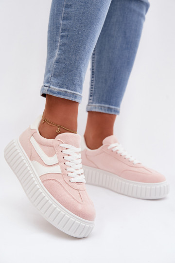 Sneakers Stilvollllschuhe Feminin mit einer Plattformaus Öko-INildlederu pinke Farbe Cadrina 2
