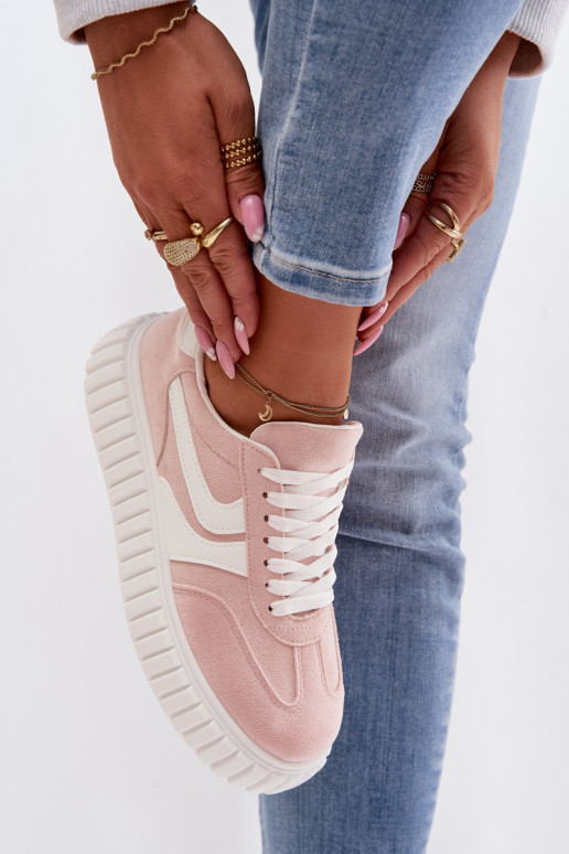 Sneakers Stilvollllschuhe Feminin mit einer Plattformaus Öko-INildlederu pinke Farbe Cadrina