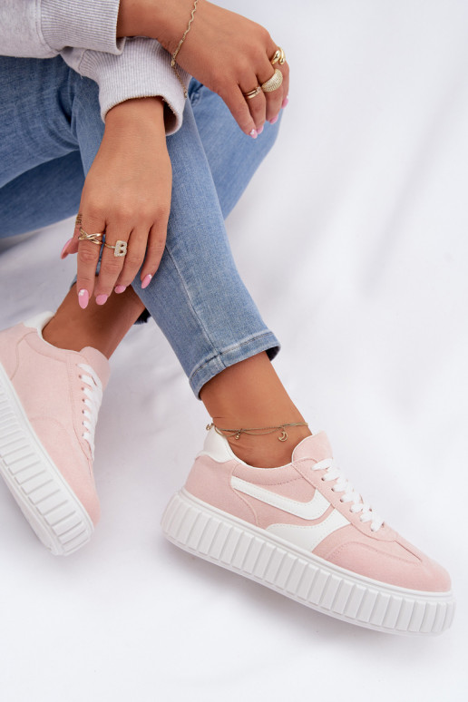 Sneakers Stilvollllschuhe Feminin mit einer Plattformaus Öko-INildlederu pinke Farbe Cadrina