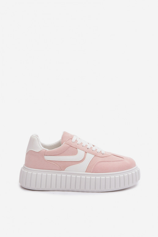 Sneakers Stilvollllschuhe Feminin mit einer Plattformaus Öko-INildlederu pinke Farbe Cadrina