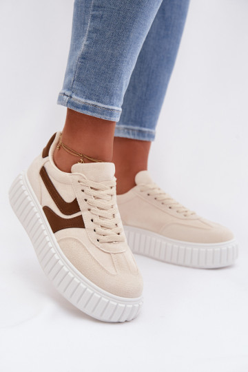 Damen Sneakers mit Plateau aus Kunstwildleder in Sandfarbe Cadrina 2