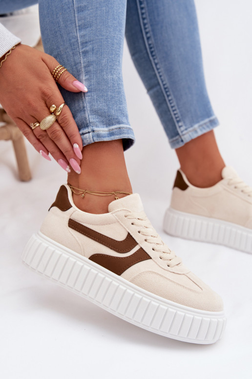 Sneakers Stilvollllschuhe Feminin mit einer Plattformaus Öko-INildlederu Beige Cadrina