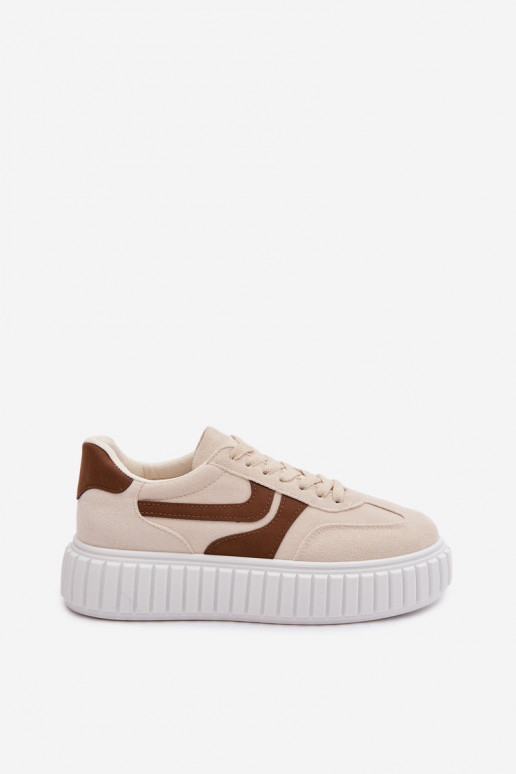 Sneakers Stilvollllschuhe Feminin mit einer Plattformaus Öko-INildlederu Beige Cadrina