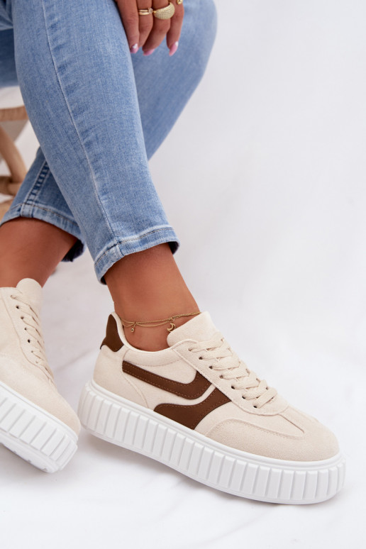 Sneakers Stilvollllschuhe Feminin mit einer Plattformaus Öko-INildlederu Beige Cadrina