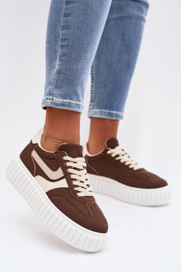 Sneakers Stilvollllschuhe Feminin mit einer Plattformaus Öko-INildlederu braune Farbe Cadrina 2