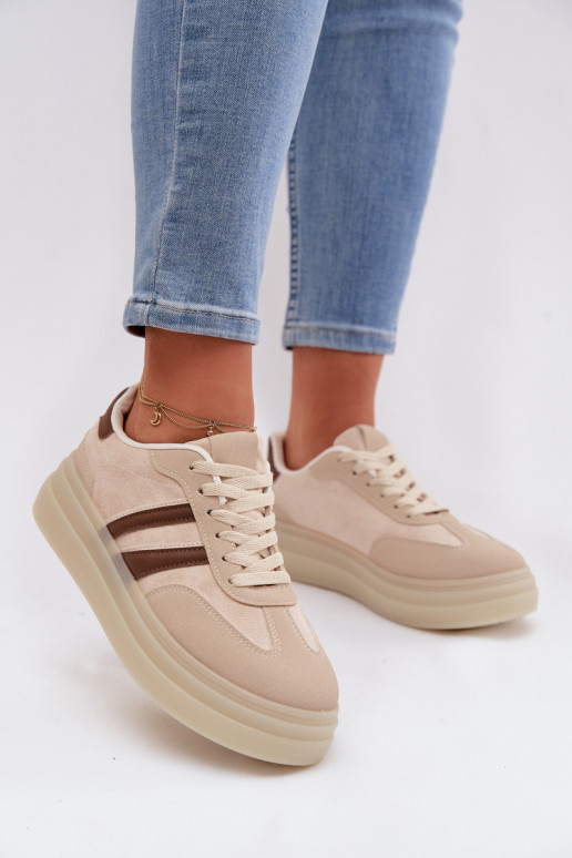 Sneakers Stilvollllschuhe Feminin mit einer Plattform Beige Galleria