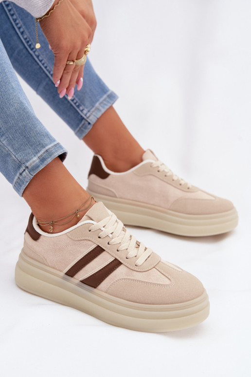 Sneakers Stilvollllschuhe Feminin mit einer Plattform Beige Galleria