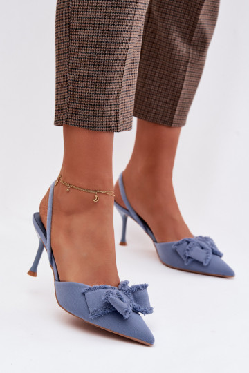 Damensandalen mit dünnen Absätzen mit Bändern blaue Farbe Hestia 2