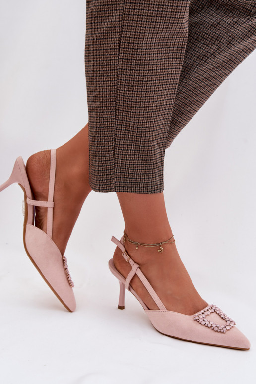 Damensandalen mit dünnen Absätzen mit Ornamenten pinke Farbe Ismeria