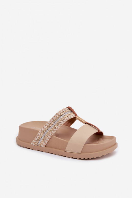 Damenhausschuhe mit einer Plattform mit Streifen I goldene Farbem Detalem Beige Tahlia