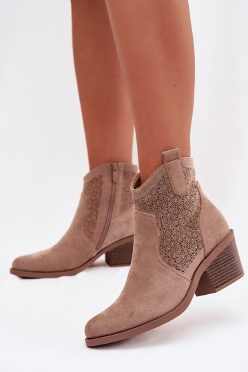 Durchbrochene Stiefel Feminin mit Absätzen S.Barski HY61-8013 Beige