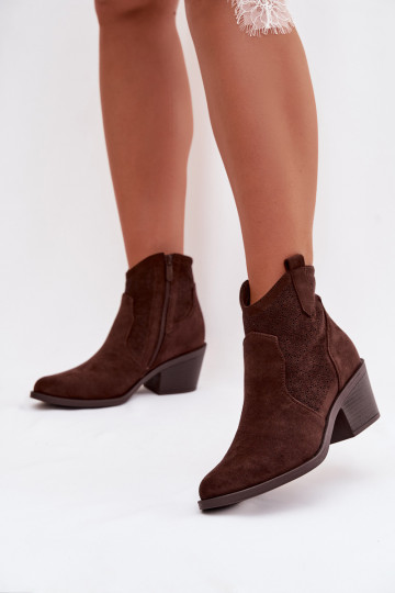 Damen Stiefeletten mit Lochmuster und Absätzen S.Barski HY61-8013, schokoladenfarbe