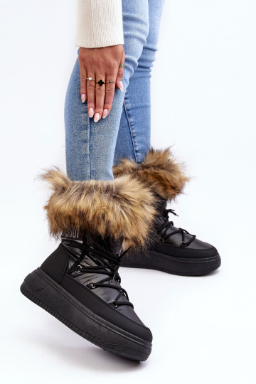 Damen Schneestiefel mit Fell und Plateau schwarz Įjungtabilla