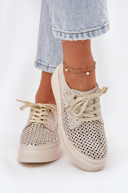 Durchbrochenes INildleder Schuhe Feminin mit einer Plattform Artiker 56C2108 Beige-goldene Farbe