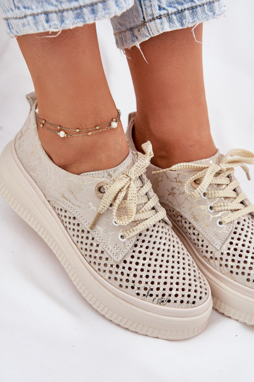 Durchbrochenes INildleder Schuhe Feminin mit einer Plattform Artiker 56C2108 Beige-goldene Farbe
