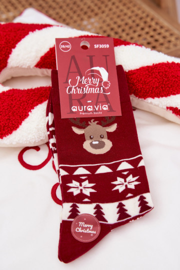 Skarpety Männlich INeihnachten Gemustert mit Hirsch Burgund