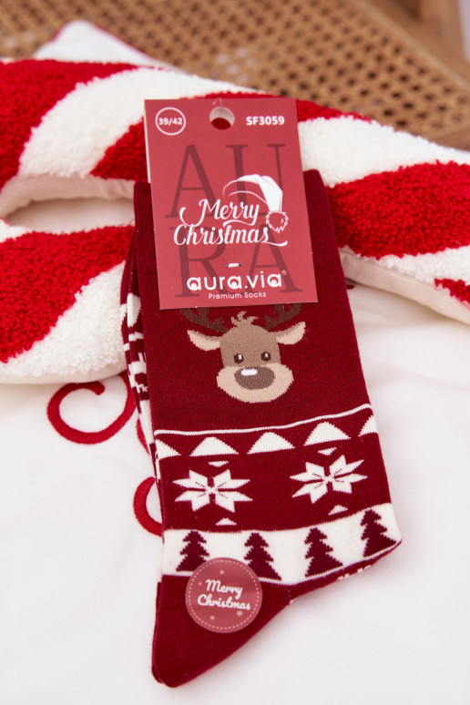 Skarpety Männlich INeihnachten Gemustert mit Hirsch Burgund