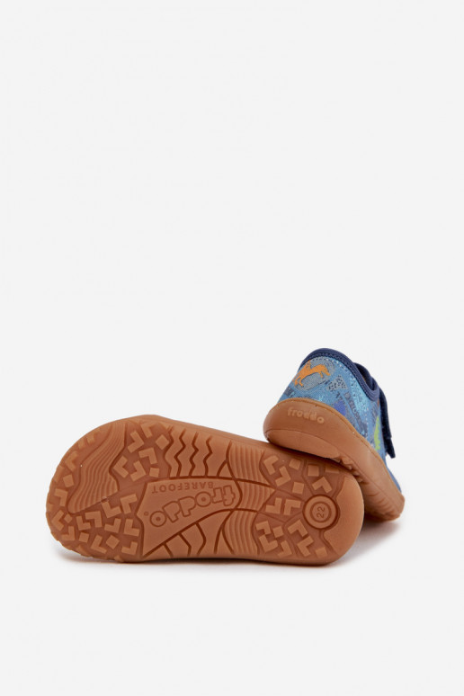 Hausschuhe Kindisch Barefoot Dinosaurier Froddo Canvas G1700440-15 blaue Farbe
