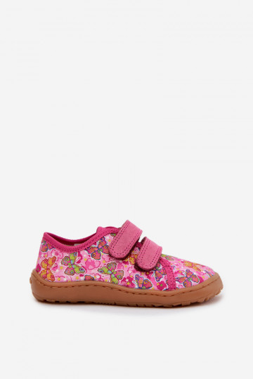 Hausschuhe Kindisch Barefoot Schmetterlinge Froddo Canvas G1700440-11 pinke Farbe