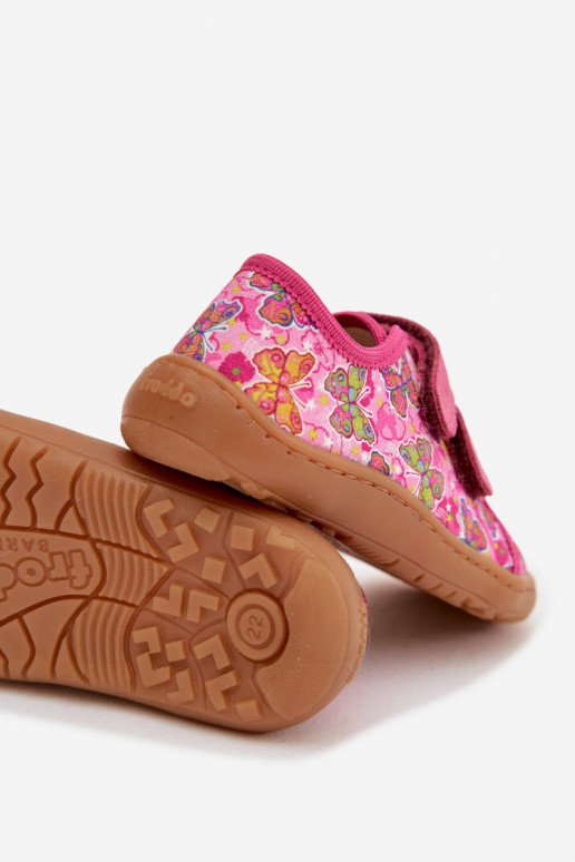 Hausschuhe Kindisch Barefoot Schmetterlinge Froddo Canvas G1700440-11 pinke Farbe