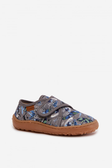 Hausschuhe Kindisch Jungen mit Klebeverschlüssen Barefoot Surfer Froddo G1700438-7 graue Farbe