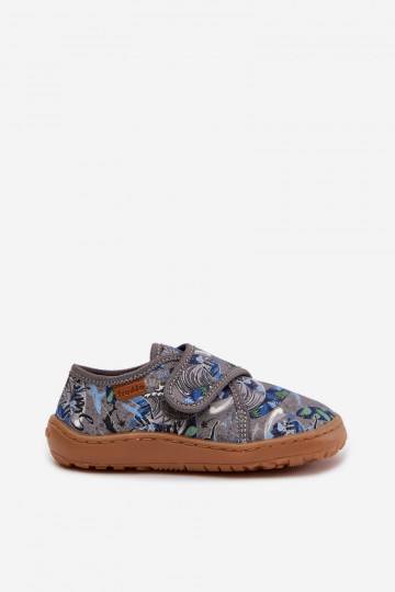Hausschuhe Kindisch Jungen mit Klebeverschlüssen Barefoot Surfer Froddo G1700438-7 graue Farbe 2