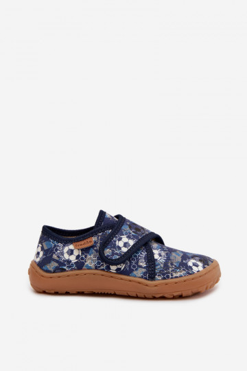 Hausschuhe Kindisch Jungen mit Klebeverschlüssen Barefoot Bälle Froddo G1700438-6 Dunkelblau 2