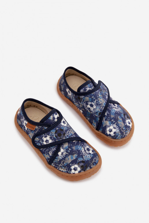 Hausschuhe Kindisch Jungen mit Klebeverschlüssen Barefoot Bälle Froddo G1700438-6 Dunkelblau