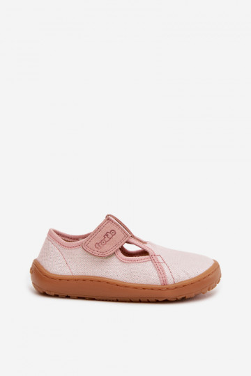 Hausschuhe Kindisch mit Klebeverschlüssen mit Glanz Barefoot Froddo Cannvas G1700439-2 pinke Farbe 2