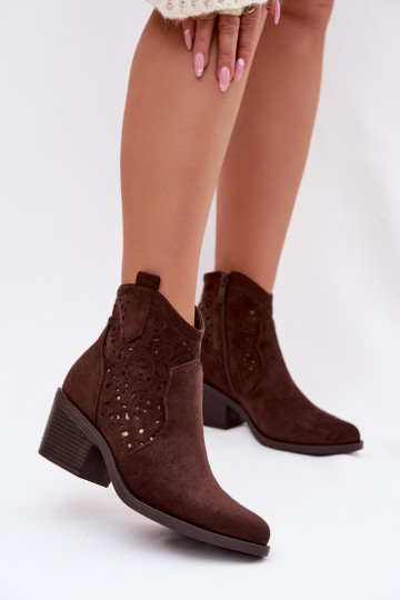 Damen-Ausschnitt-Stiefeletten im Cowboy-Stil mit Absatz S.Barski HY61-8012 in Schokoladenfarbe 2