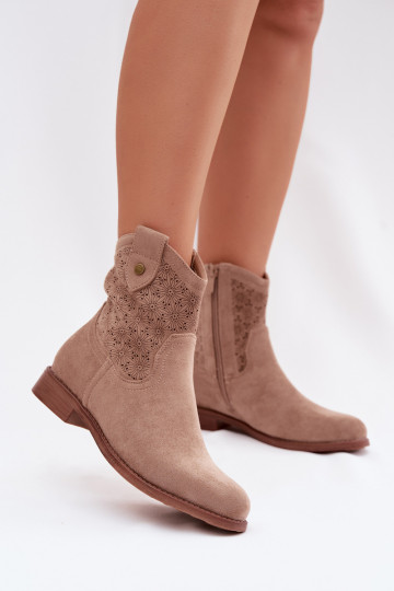 Damen-Stiefeletten mit breiten Absätzen und Ausschnitt-Elementen S.Barski HY61-8025 in Sandfarbe 2