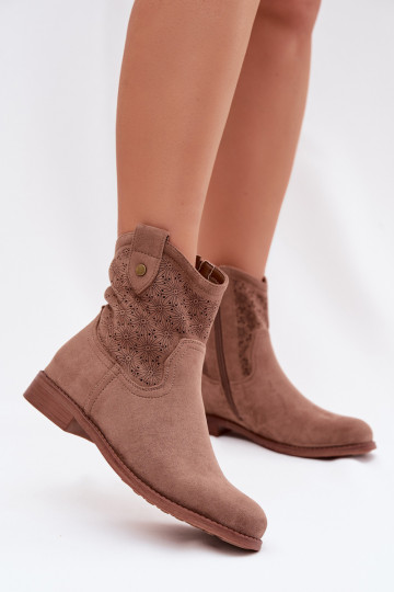 Damen-Stiefeletten mit breiten Absätzen und Ausschnitt-Elementen S.Barski HY61-8025 in Braun 2