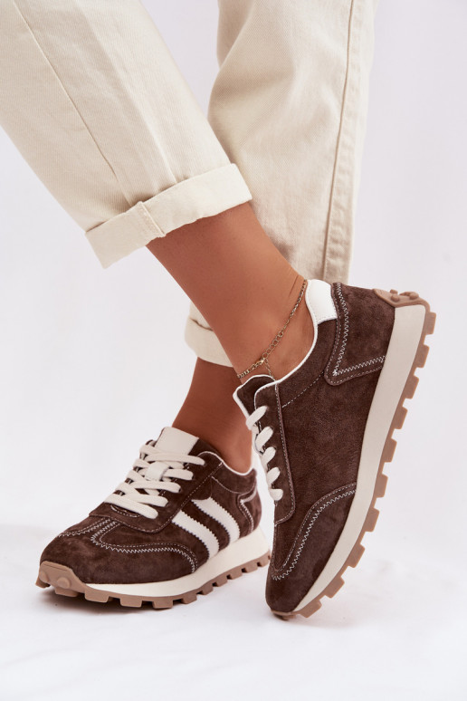 aus INildleder Sneakers Stilvollllschuhe Feminin mit einer Plattform S.Barski LR61-7097 CzekoladoZue