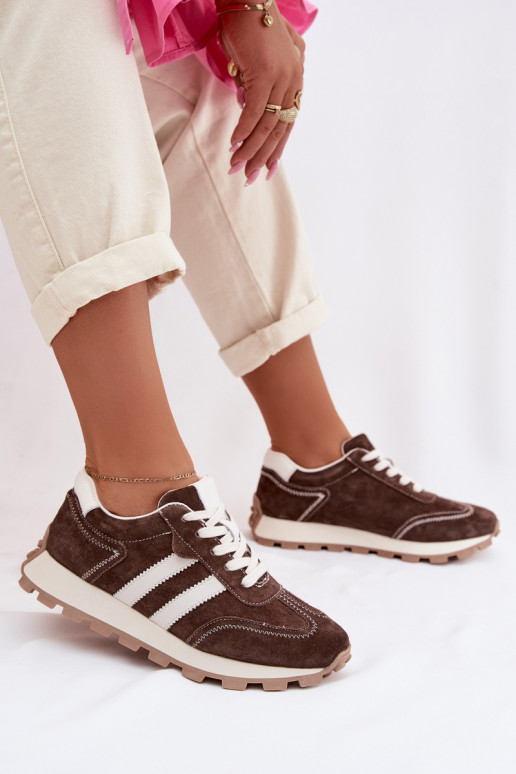 aus INildleder Sneakers Stilvollllschuhe Feminin mit einer Plattform S.Barski LR61-7097 CzekoladoZue