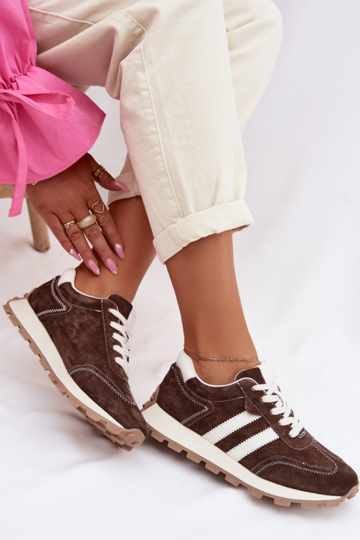 aus INildleder Sneakers Stilvollllschuhe Feminin mit einer Plattform S.Barski LR61-7097 CzekoladoZue