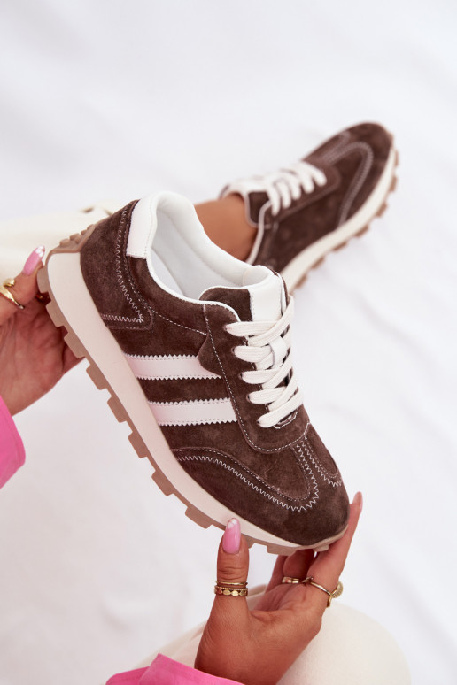 aus INildleder Sneakers Stilvollllschuhe Feminin mit einer Plattform S.Barski LR61-7097 CzekoladoZue