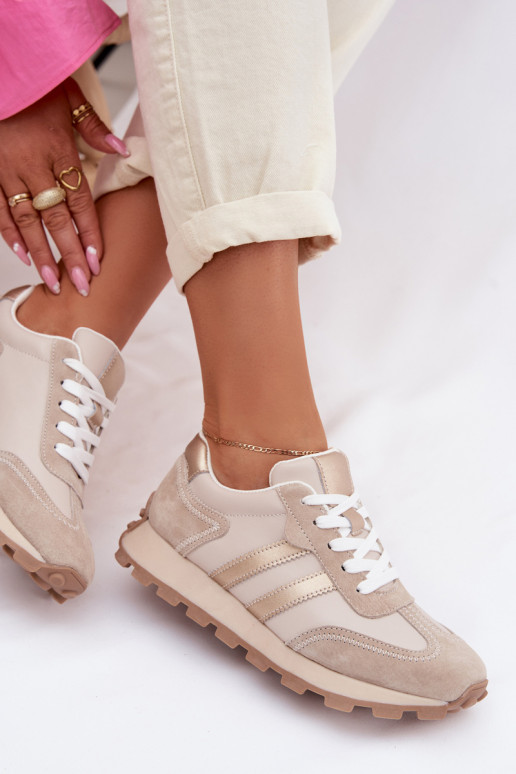 aus INildleder Sneakers Stilvollllschuhe Feminin mit einer Plattform S.Barski LR61-7097 Beige