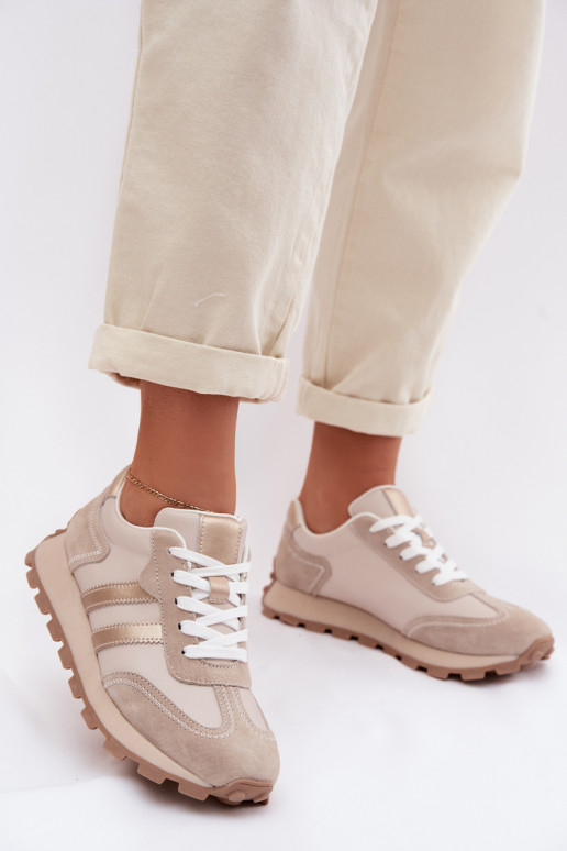 aus INildleder Sneakers Stilvollllschuhe Feminin mit einer Plattform S.Barski LR61-7097 Beige
