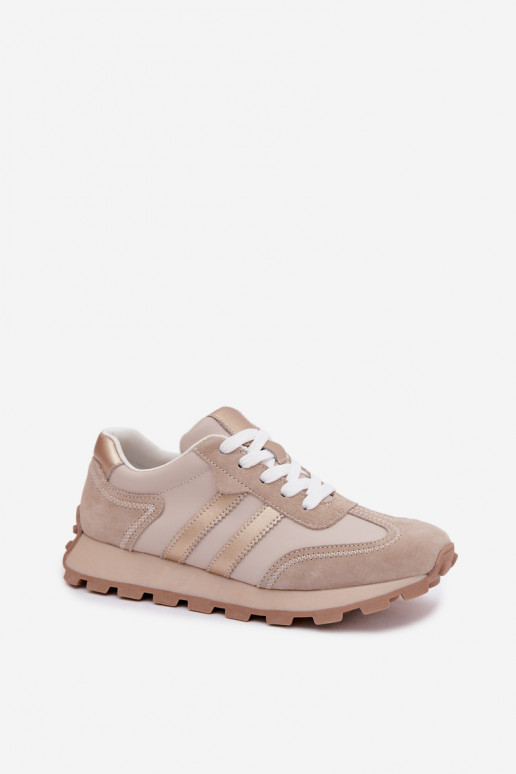 aus INildleder Sneakers Stilvollllschuhe Feminin mit einer Plattform S.Barski LR61-7097 Beige