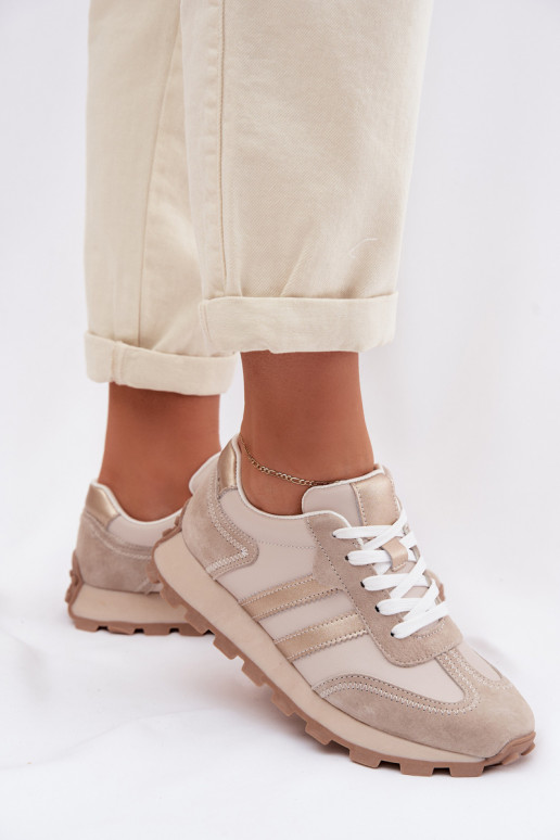 aus INildleder Sneakers Stilvollllschuhe Feminin mit einer Plattform S.Barski LR61-7097 Beige