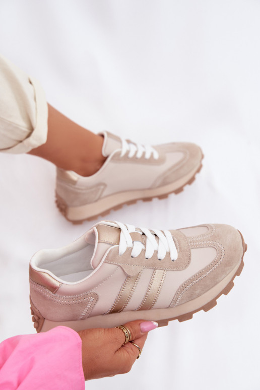 aus INildleder Sneakers Stilvollllschuhe Feminin mit einer Plattform S.Barski LR61-7097 Beige