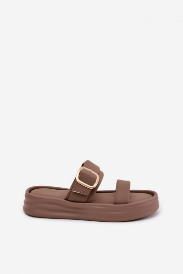  Damenhausschuhe mit einer Plattform mit Streifen I Złotą mit Schnallen Khaki-Farbe Ameliette 2