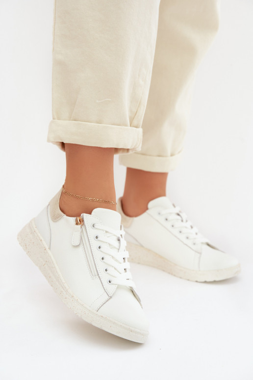 Haut Schuhe Feminin mit Reißverschlüssen INeiß-goldene Farbe Dorothea