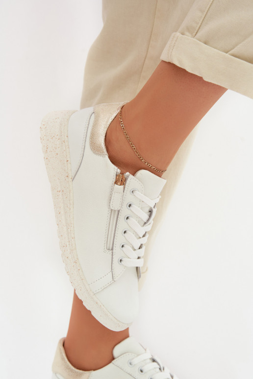 Haut Schuhe Feminin mit Reißverschlüssen INeiß-goldene Farbe Dorothea