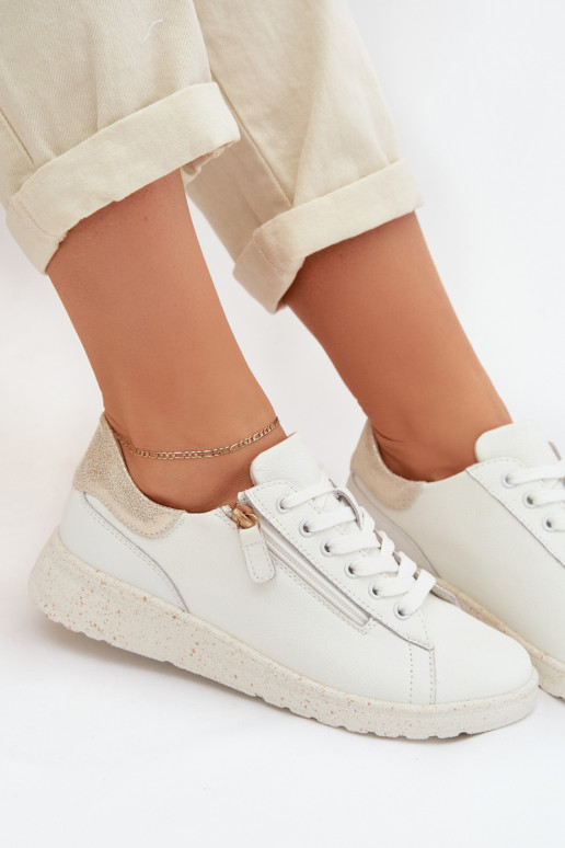 Haut Schuhe Feminin mit Reißverschlüssen INeiß-goldene Farbe Dorothea