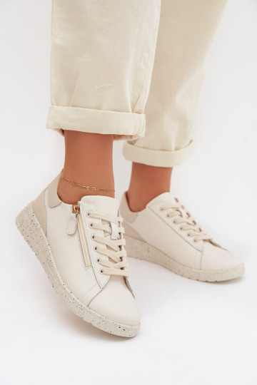 Haut Schuhe Feminin mit Reißverschlüssen Beige Dorothea 2