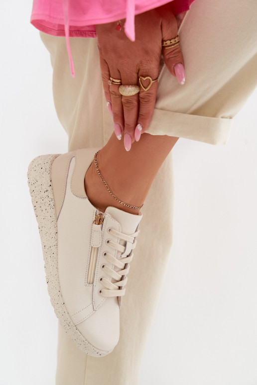 Haut Schuhe Feminin mit Reißverschlüssen Beige Dorothea